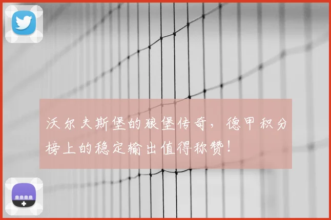 沃尔夫斯堡的狼堡传奇，德甲积分榜上的稳定输出值得称赞！